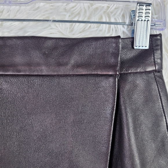 French Connection Sz 4 Brown 100% Sheep Leather Mini Wrap Skirt A-Line Supple - Picture 2 of 14